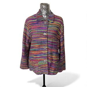 Vintage Chico's Design 90s Silk Cotton Artsy Rainbow Woven Jacket Medium Festive